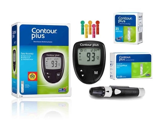 Contour Plus Glucometer Kit with 75 Test Strips | (25 + 50) Strips Included