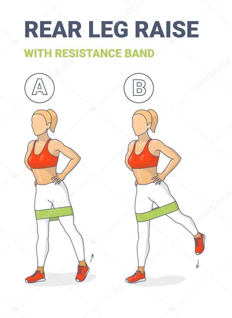 Rear leg lift resistance band exercise