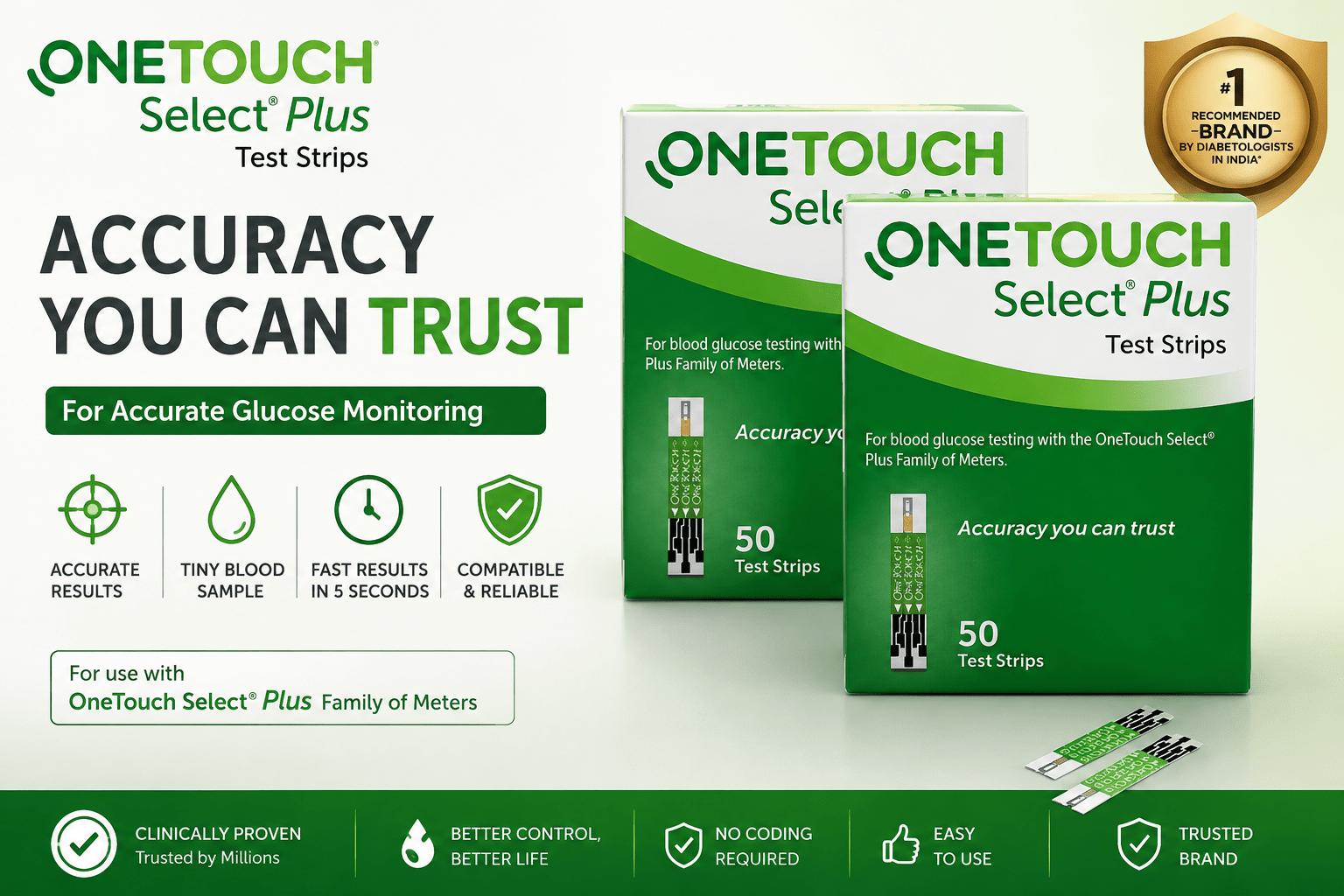 OneTouch Select Plus 100 Test Strips for accurate blood glucose testing