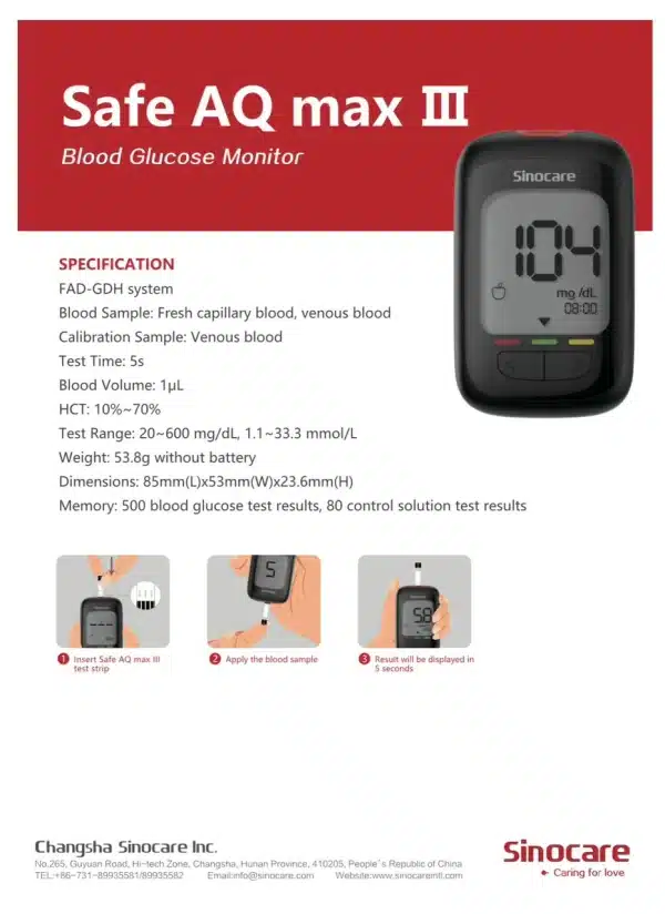 Sinocare Safecare AQ max III Blood Glucose Meter Set buy online