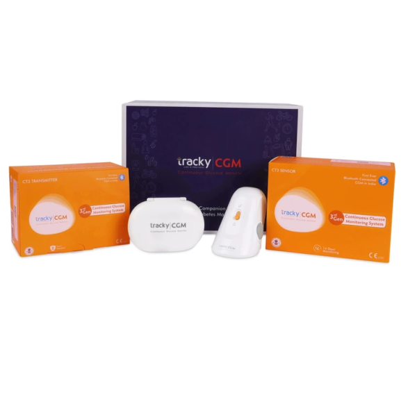 Tracky CGM Continuous Glucose Monitor New User Kit For real-time Blood Sugar Monitoring Glucometer (White)