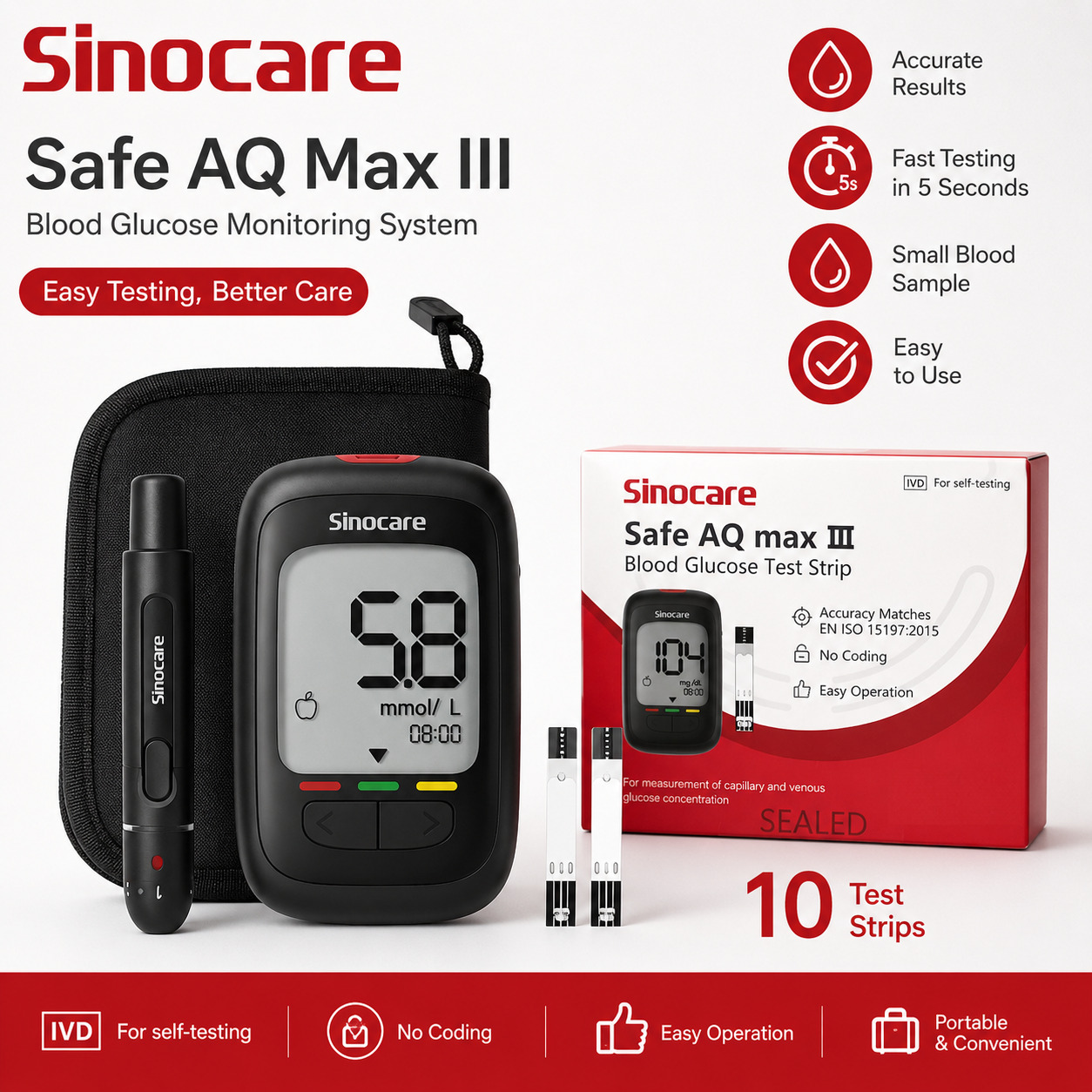 Sinocare Max III meter with 10 strips - Image 2