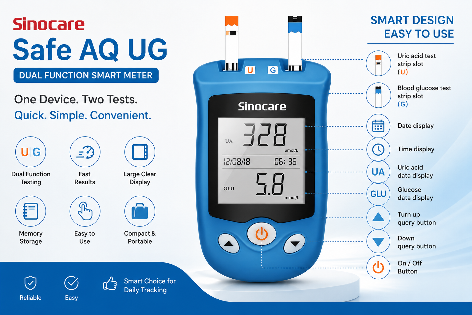 Sinocare Safe AQ UG Dual Function Smart Testing Meter with Fast Results