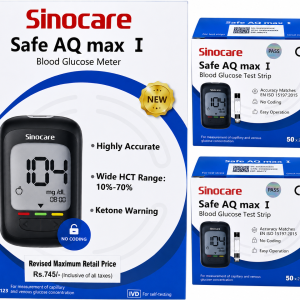 Sinocare Safe AQ Max I Glucometer Kit with 100 Test Strips | No Coding Meter