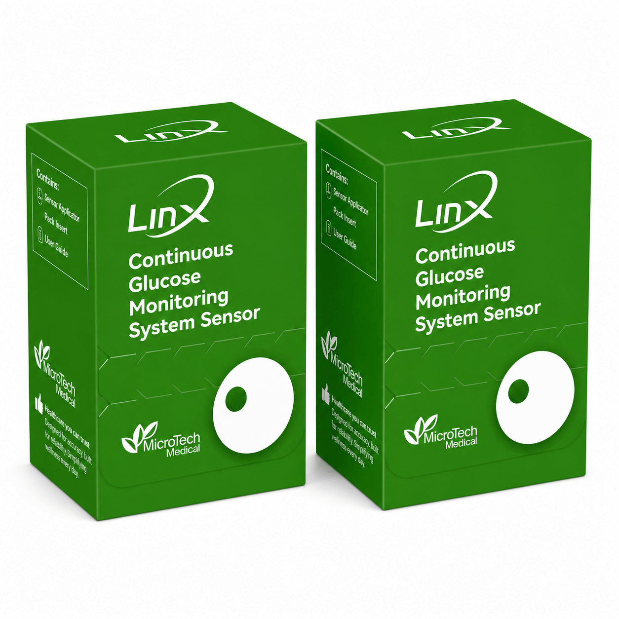 Bluetooth Enabled LinX CGM Smart Sensor with 15-Day Wear and Trend Monitoring pack of 2